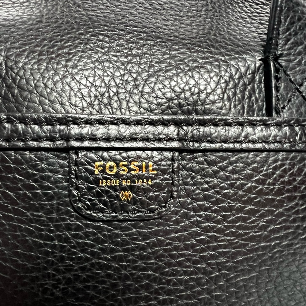 Fossil Black Pebbled Leather Satchel Bag Crossbody Top Handle Bowler Purse - Picture 6 of 13